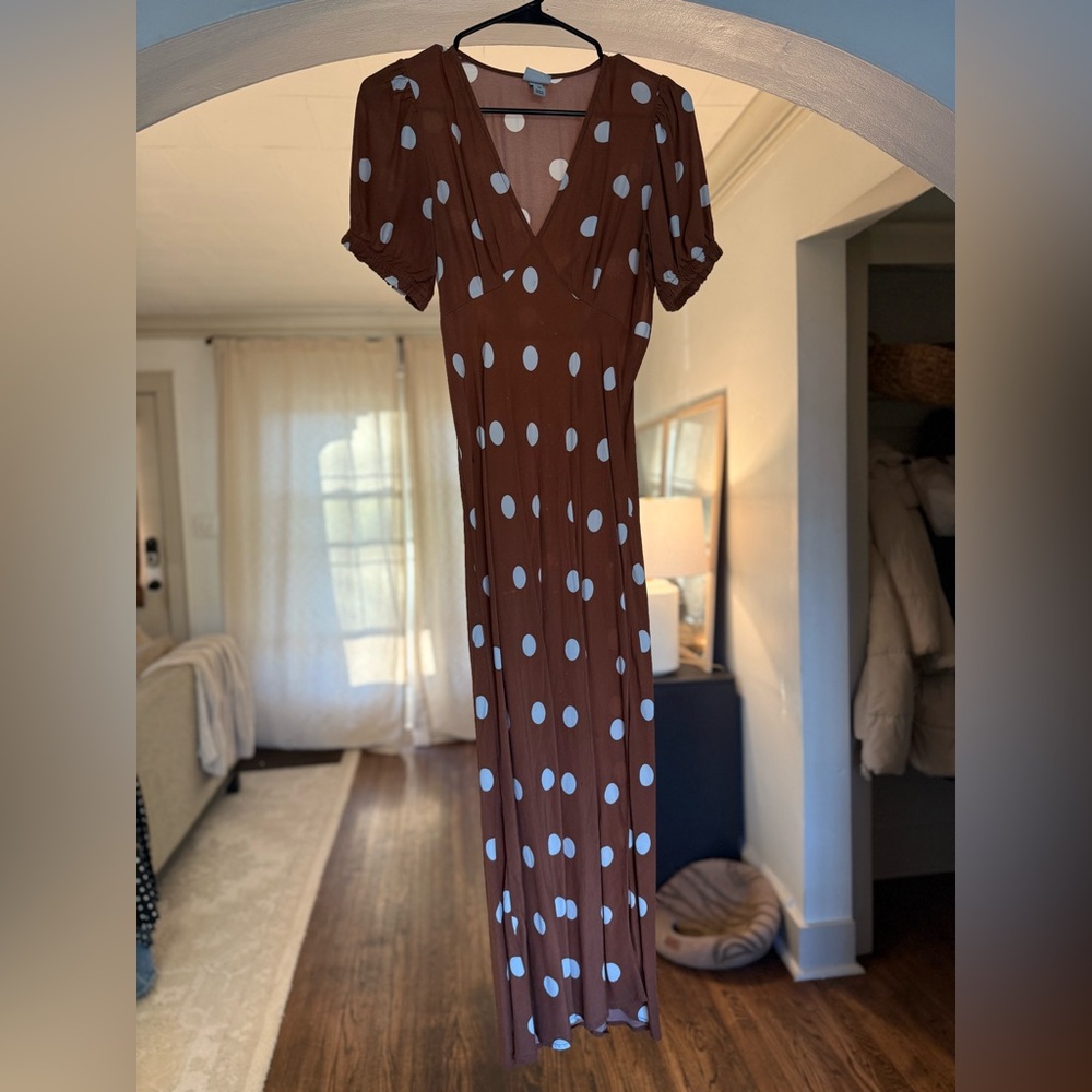 a new day Brown Maxi Dress with White Polka Dots